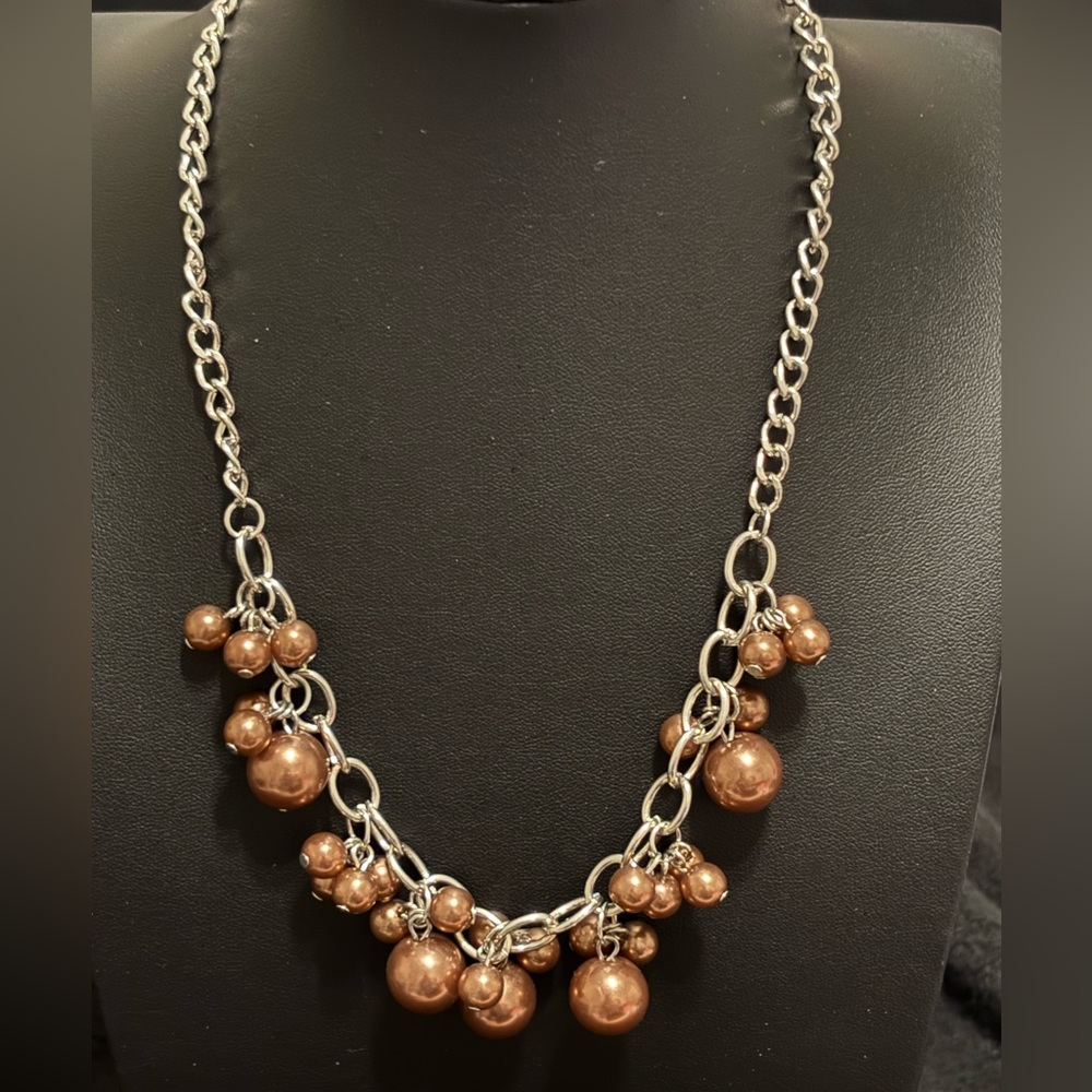 Silver and Brown Beaded Necklace